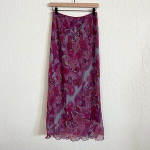 Vintage 90s Jonathan Martin Pull On Slip Midi Skirt Medium Purple Floral Fairy